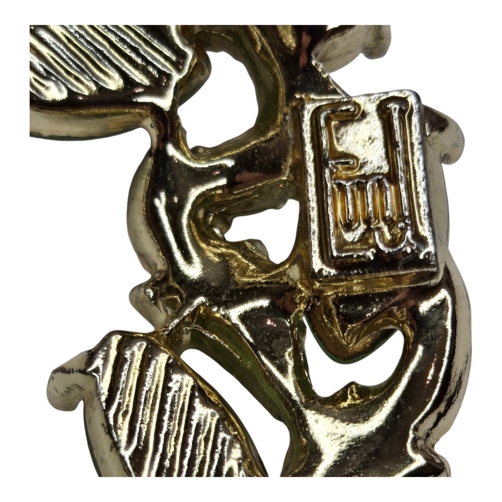 EMJ Wreath Brooch Green‎ Vintage Moonglow Rhinestone Gold Tone - Picture 6 of 9